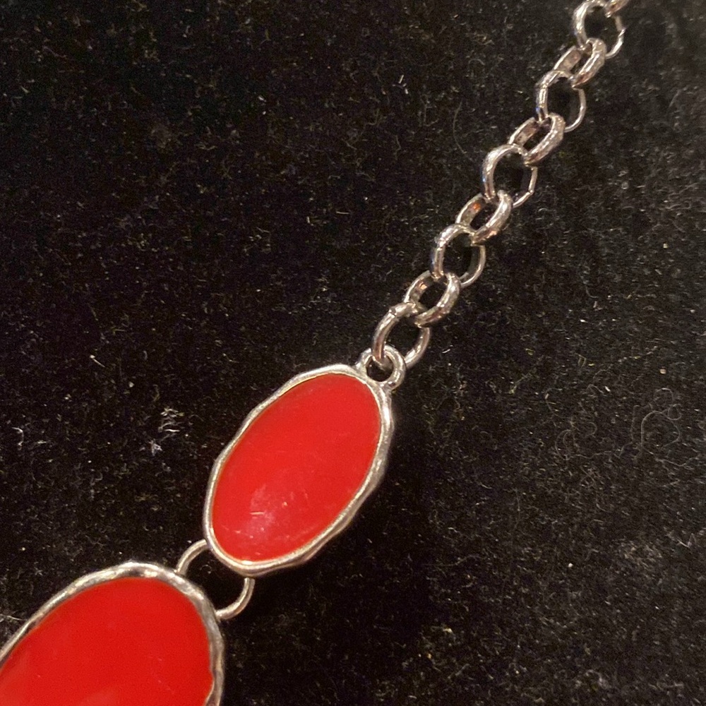 Silver Tone And Red Enamel Statement Necklace - image 3